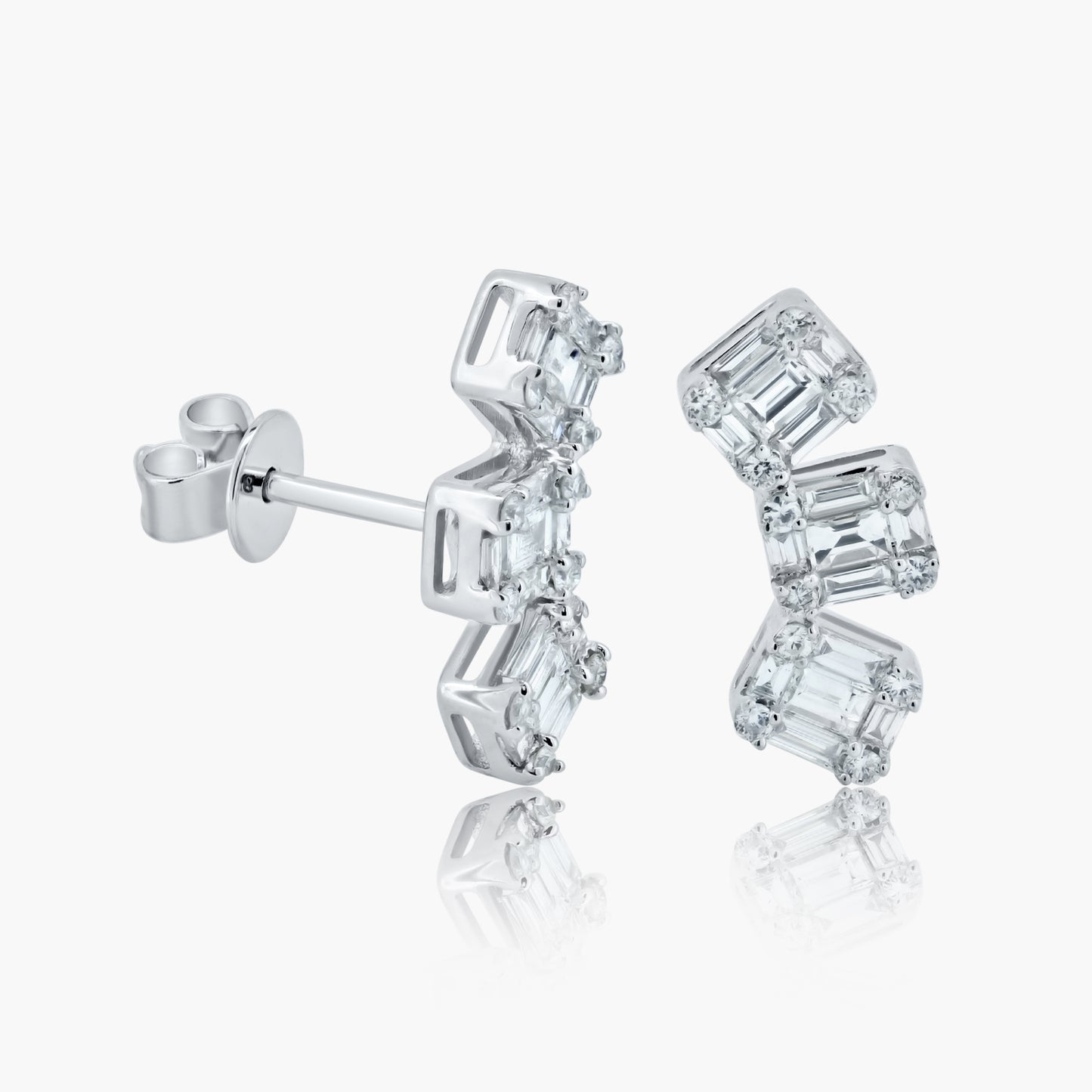 14K White Gold Tri Baguette Earrings-E00004