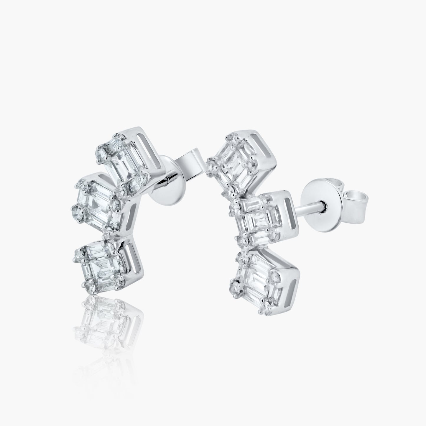 14K White Gold Tri Baguette Earrings-E00004