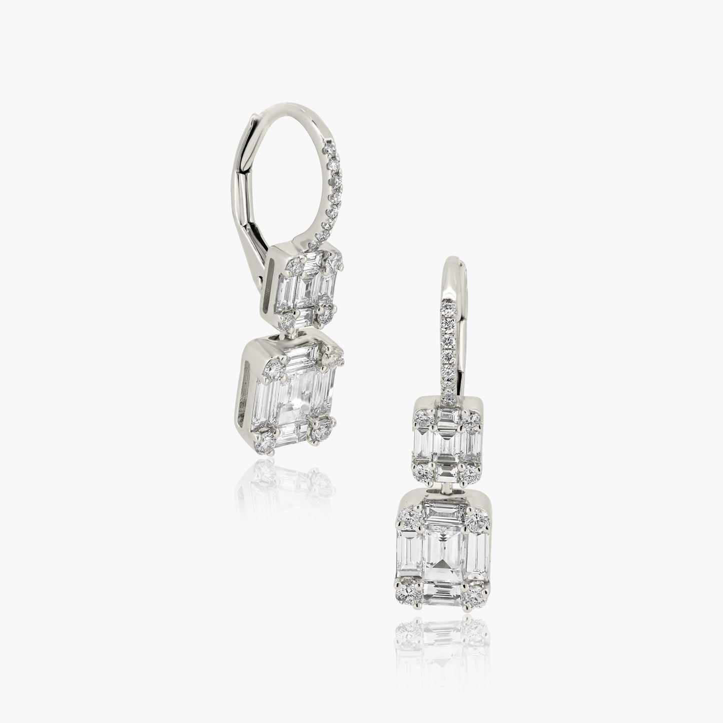 14K White Gold Baguette Dangle Earrings - E00006