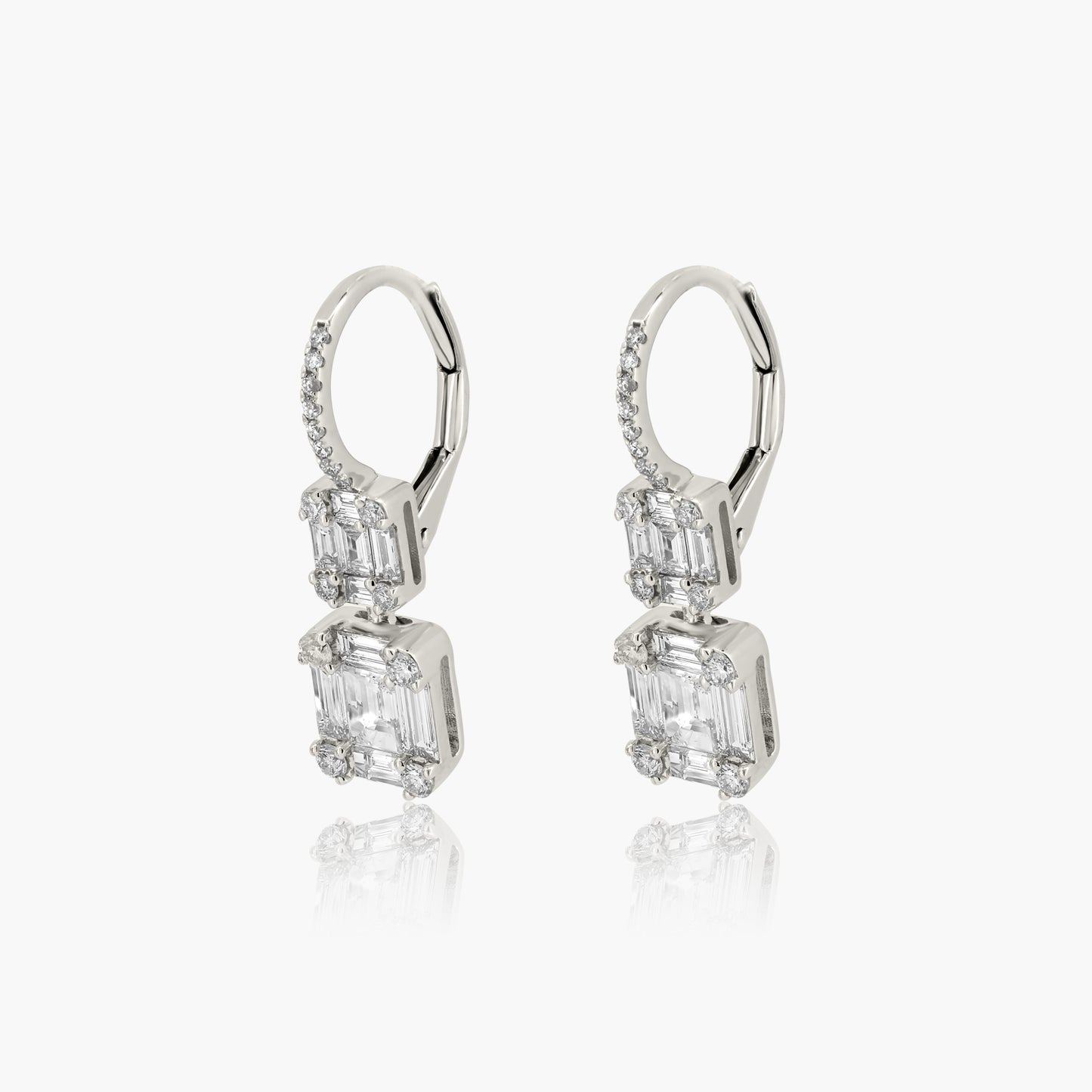 14K White Gold Baguette Dangle Earrings - E00006