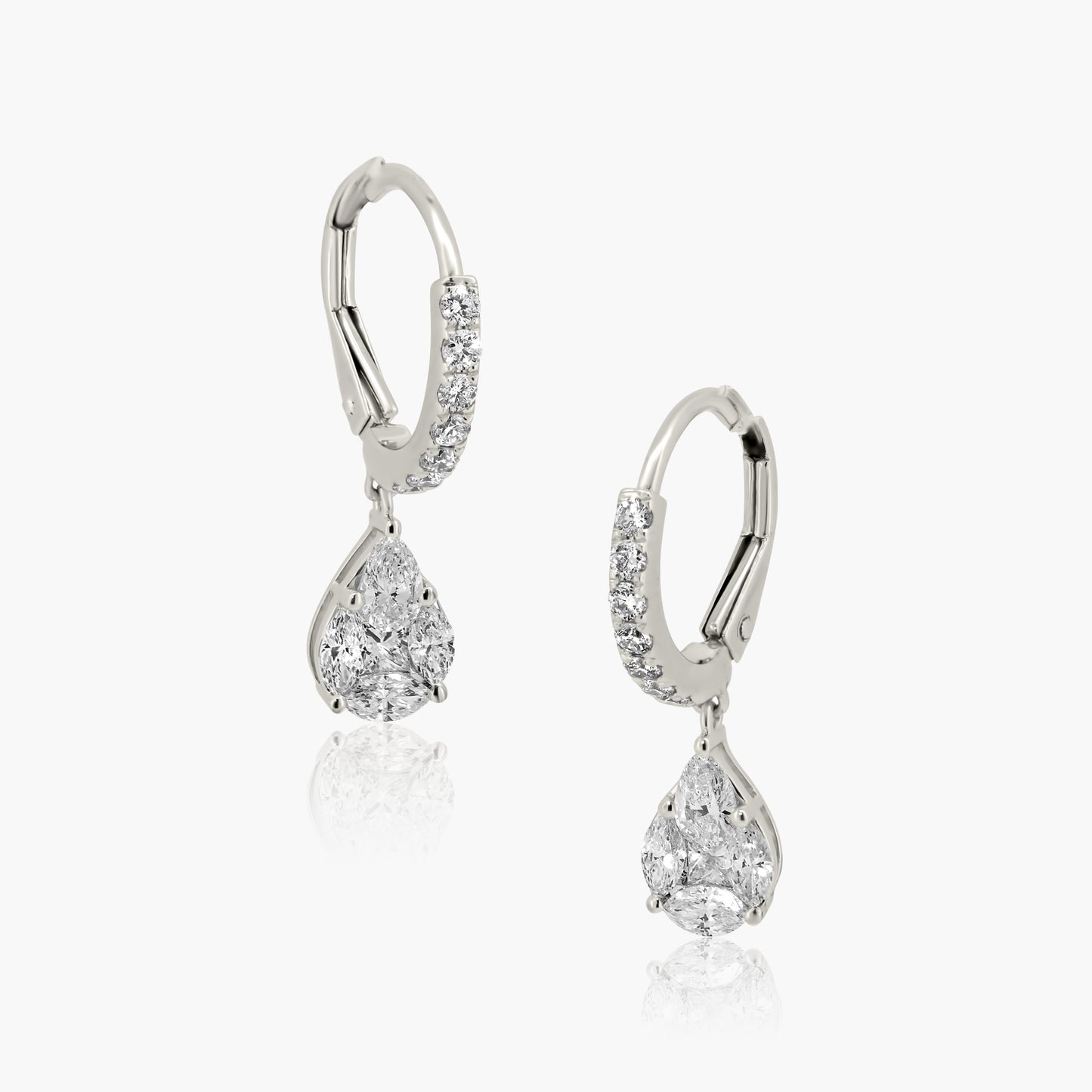 14K White Gold Illusion Dangle Earrings-E00007