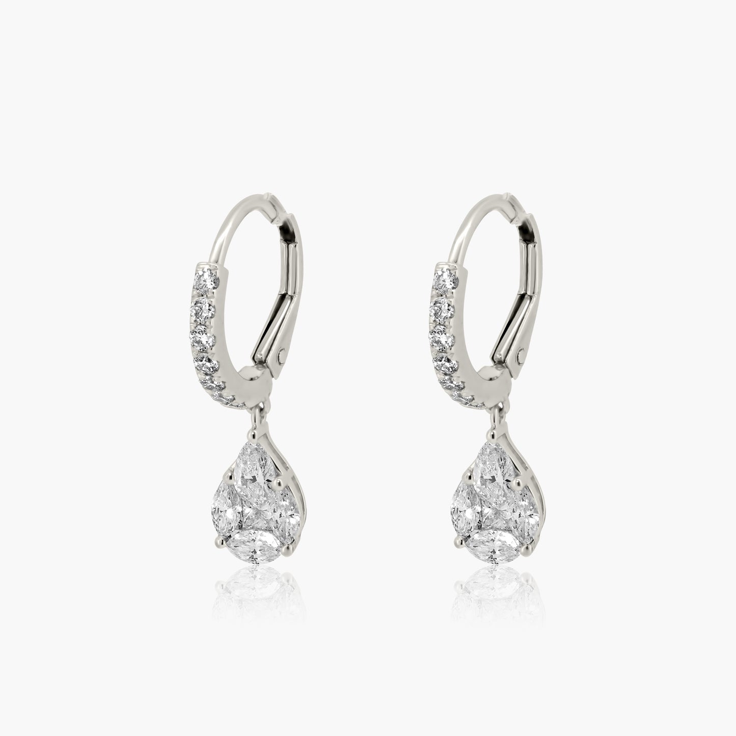 14K White Gold Illusion Dangle Earrings-E00007