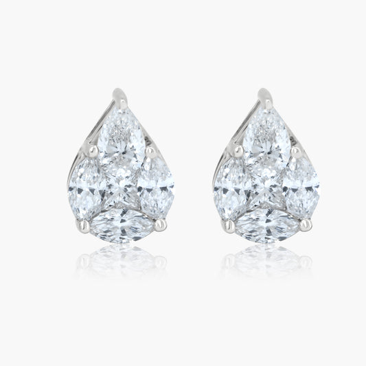 14K White Gold Illusion Stud Earrings - E00011