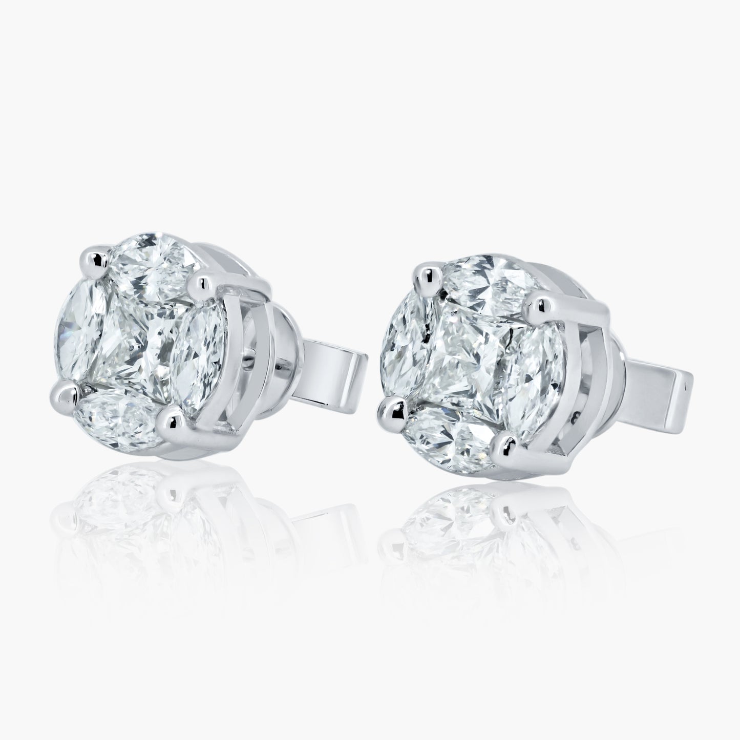 14K White Gold Dainty Stud Earrings-E05239B