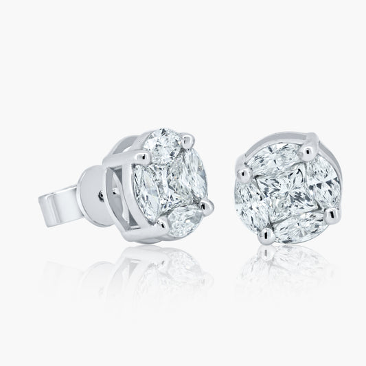 14K White Gold Dainty Stud Earrings-E05239B