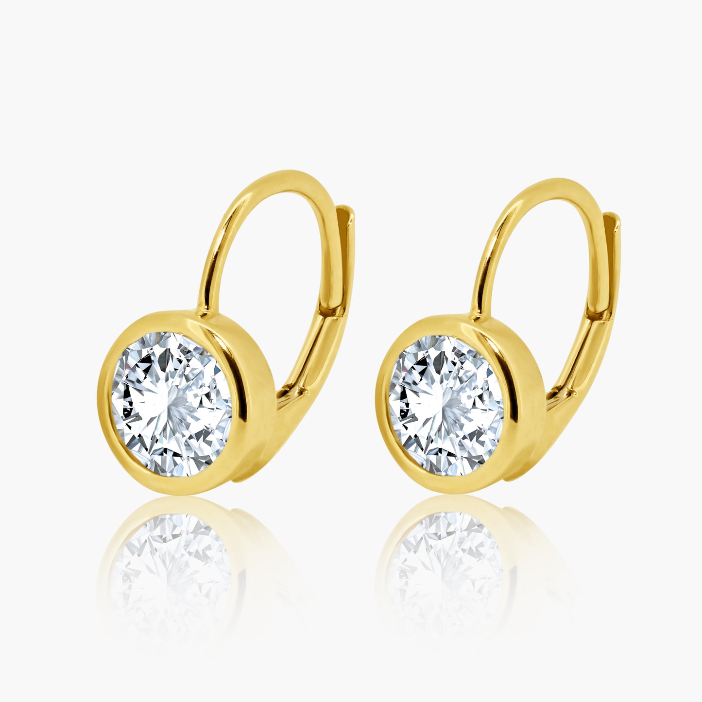 14K Yellow Gold Dainty Round Bezel Huggies - E05974