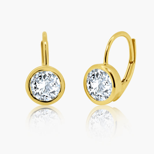 14K Yellow Gold Dainty Round Bezel Huggies - E05974