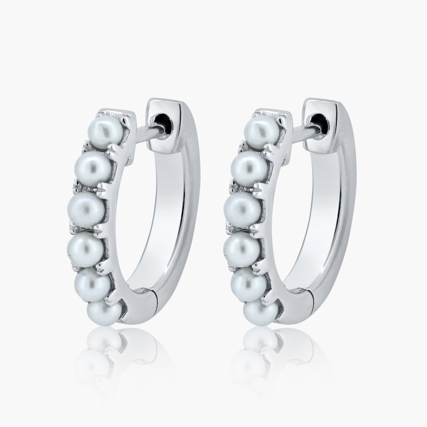 14K White Gold Dainty Pearl Huggies - E06156