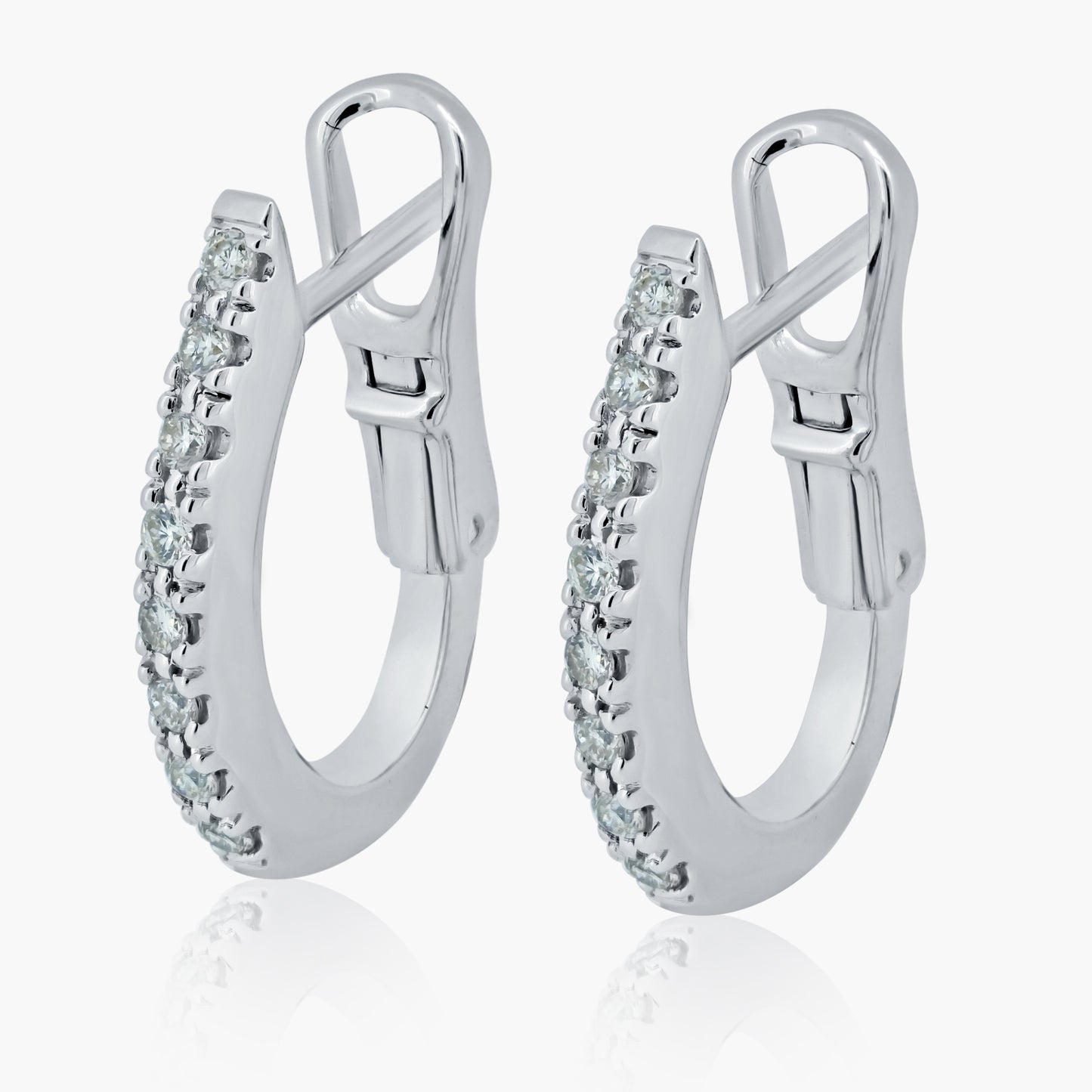 18K White Gold Round Diamond Hoop Earrings - E100463CW0A-3DC