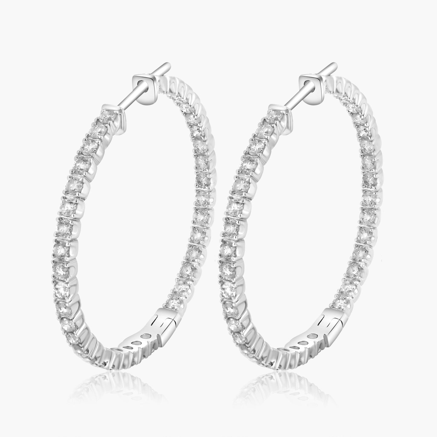 14K White Gold Round Diamond Hoop Earrings-E10777A01