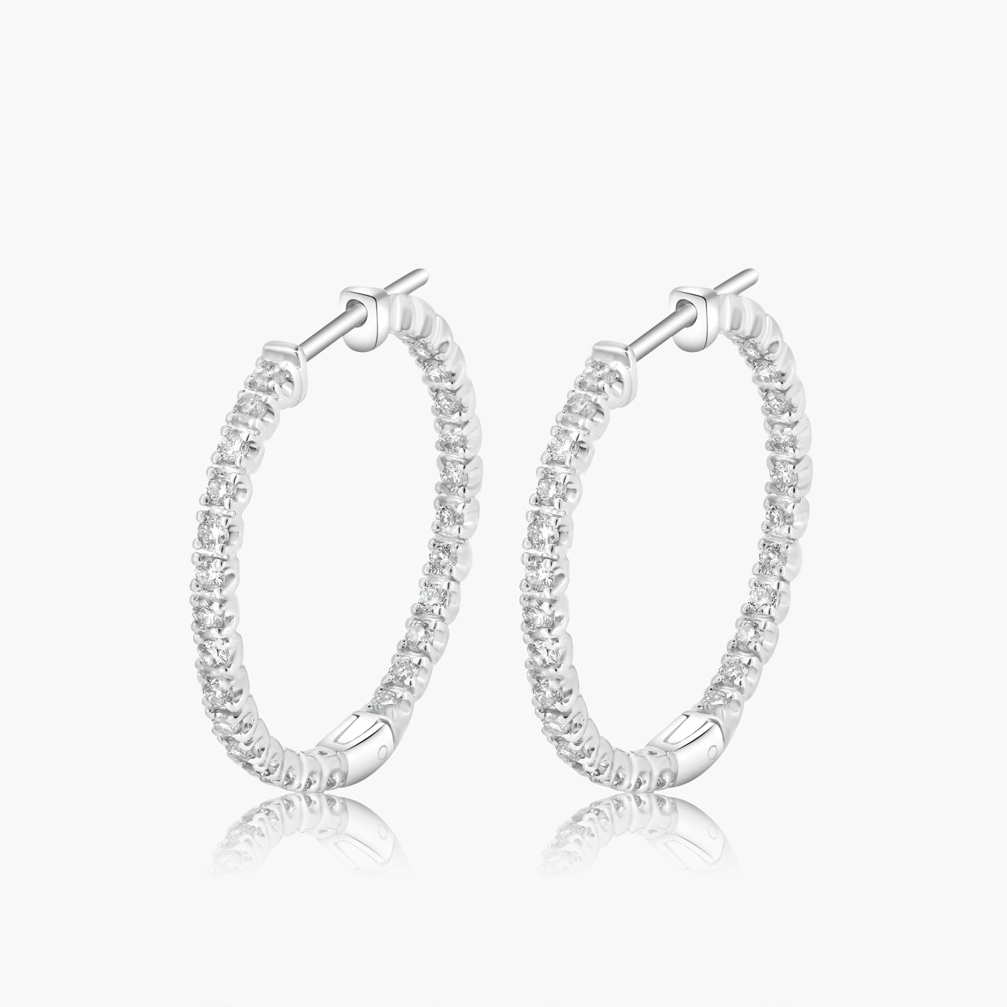 14K White Gold Round Diamond Hoop Earrings-E18554J01