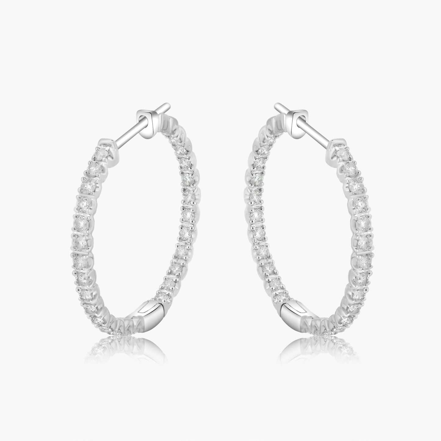 14K White Gold Round Diamond Hoop Earrings-E18554J01