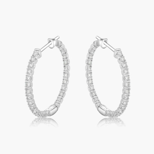 14K White Gold Round Diamond Hoop Earrings-E18554J01