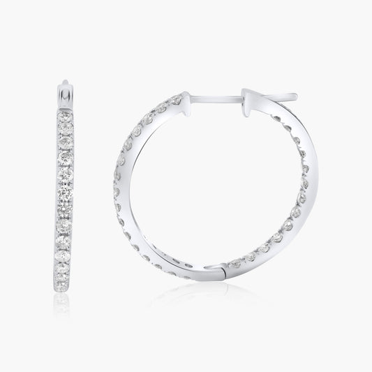 14K White Gold Round Diamond Hoop Earrings-E18878MA01