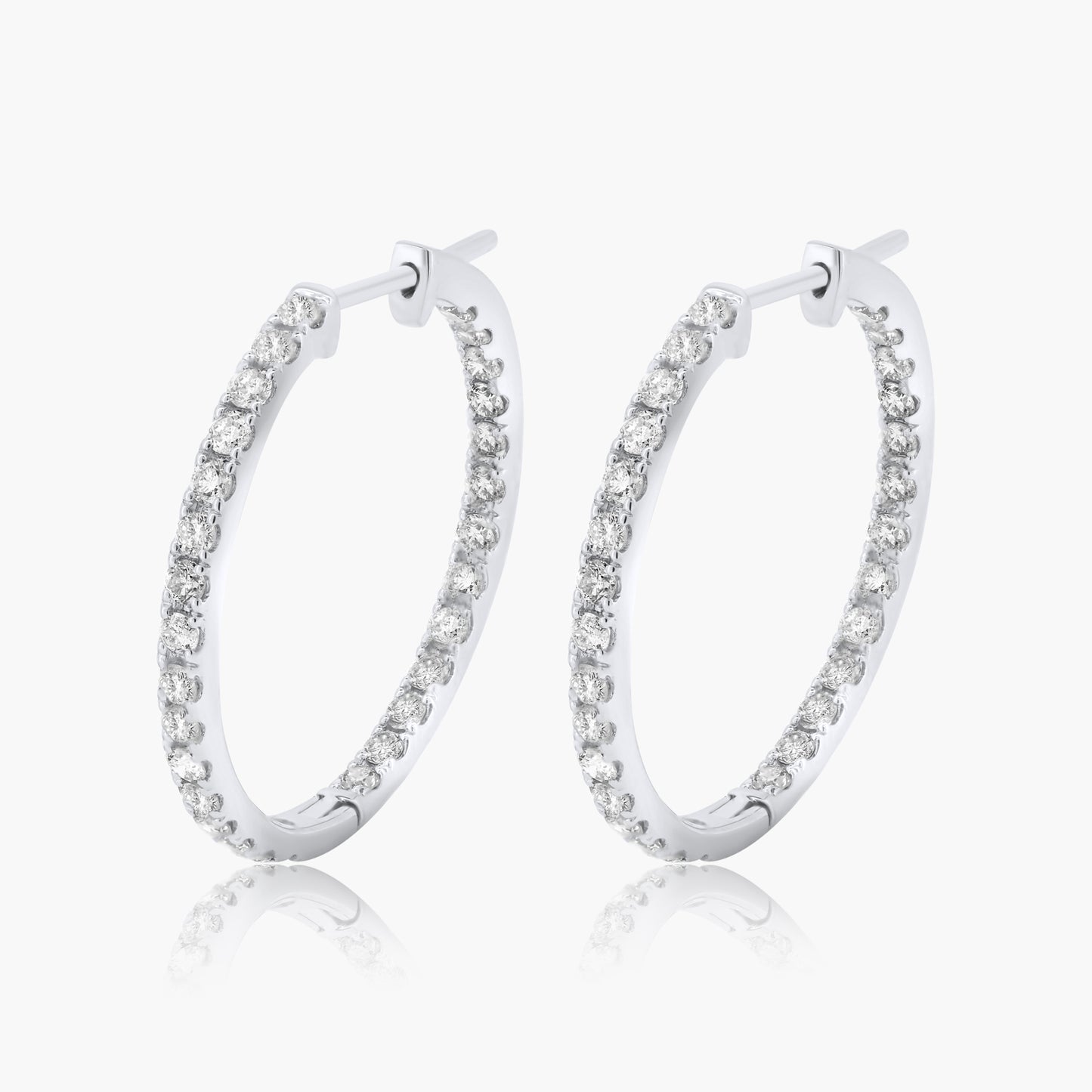 14K White Gold Round Diamond Hoop Earrings-E18878MA01