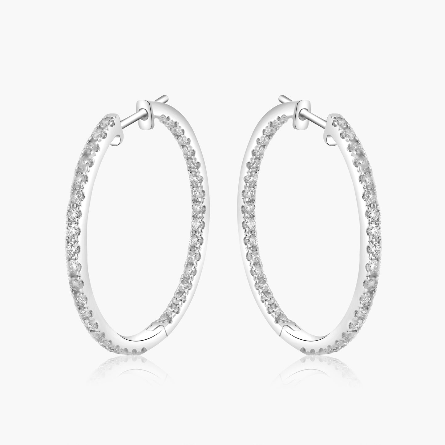 14K White Gold Round Diamond Hoop Earrings-E18878MNA