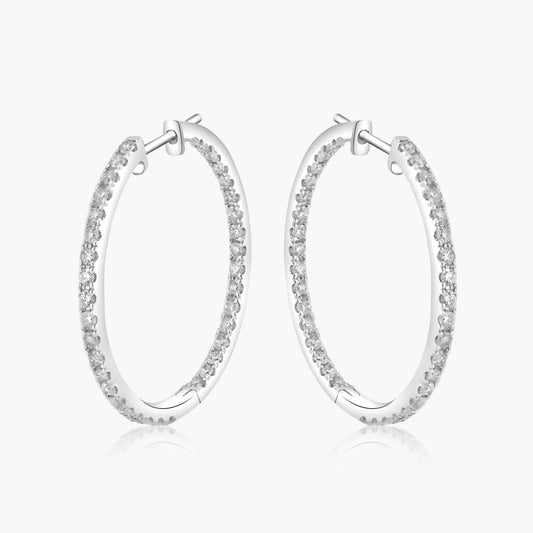 14K White Gold Round Diamond Hoop Earrings-E18878MNA