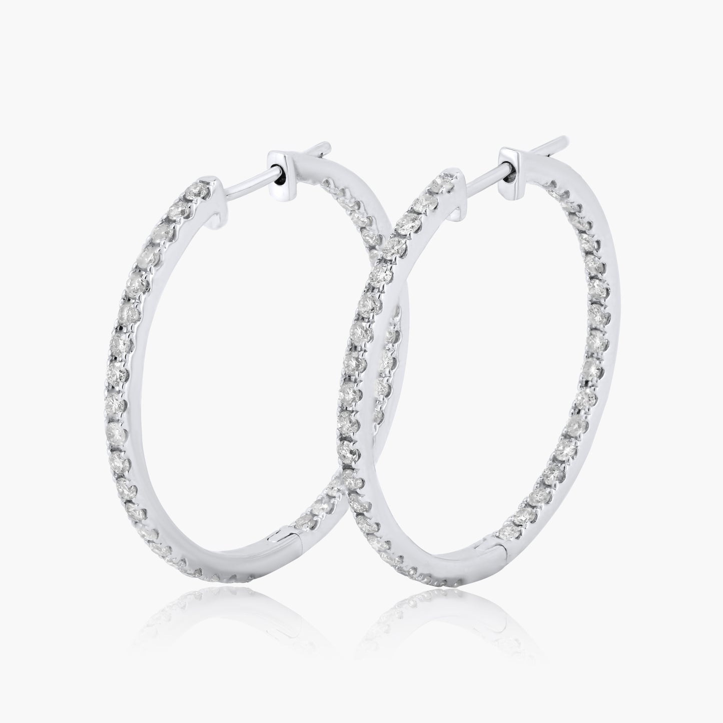 14K White Gold Round Diamond Hoop Earrings-E18878MNA