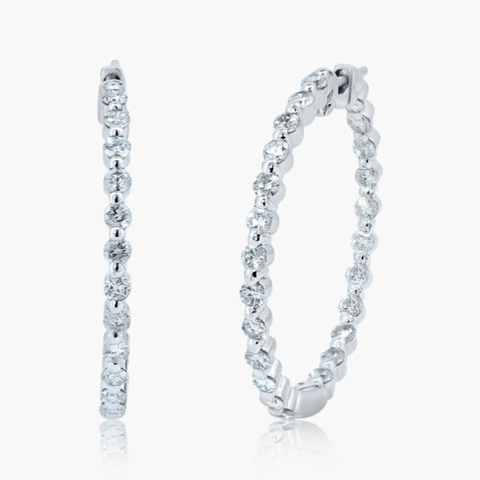 14K White Diamond Hoop Earrings - E20714AH