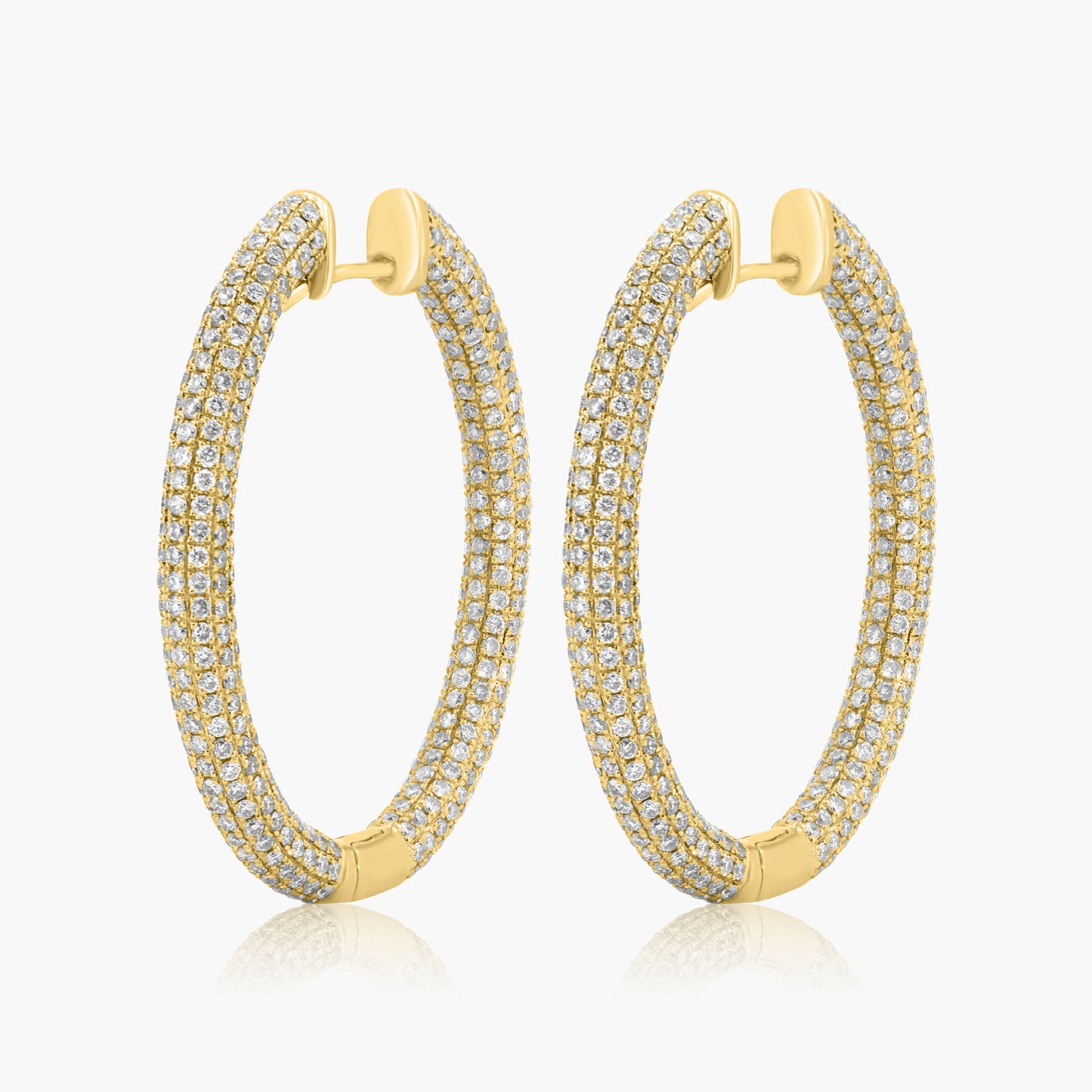 14K Yellow Gold Pave Diamond Hoop Earrings - E22176D02