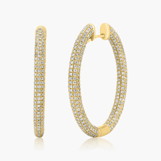 14K Yellow Gold Pave Diamond Hoop Earrings - E22176D02