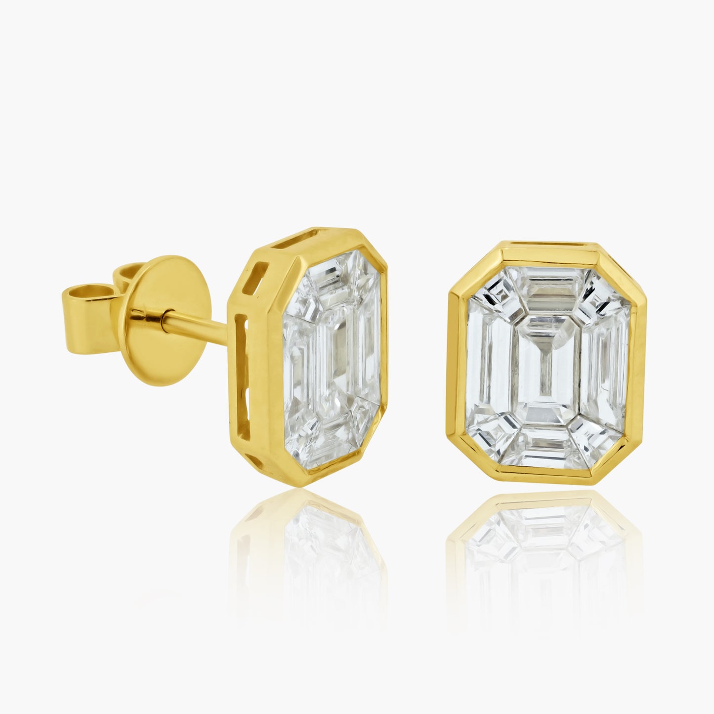 18K Yellow Gold Baguette Stud Earrings-E25399VV