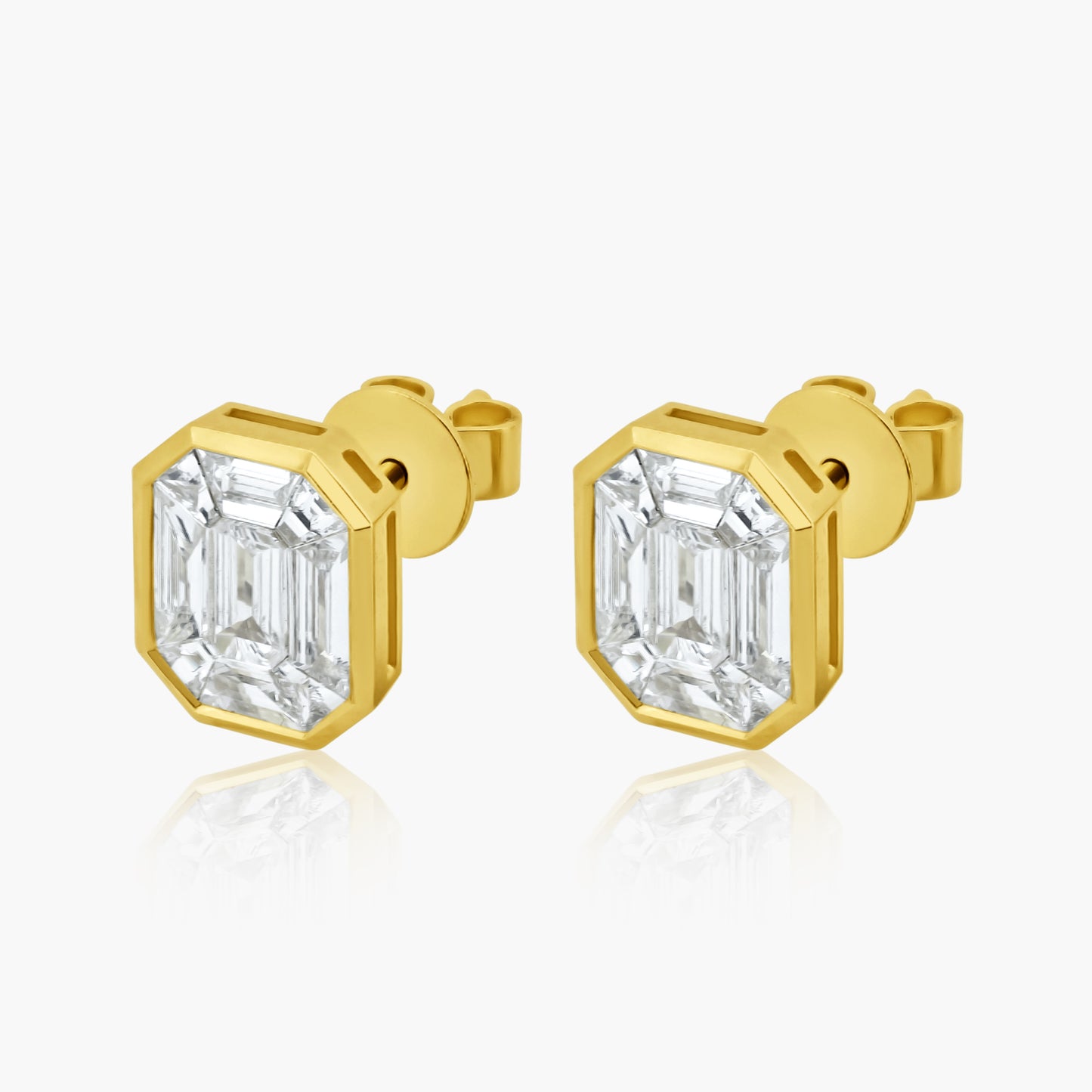 18K Yellow Gold Baguette Stud Earrings-E25399VV