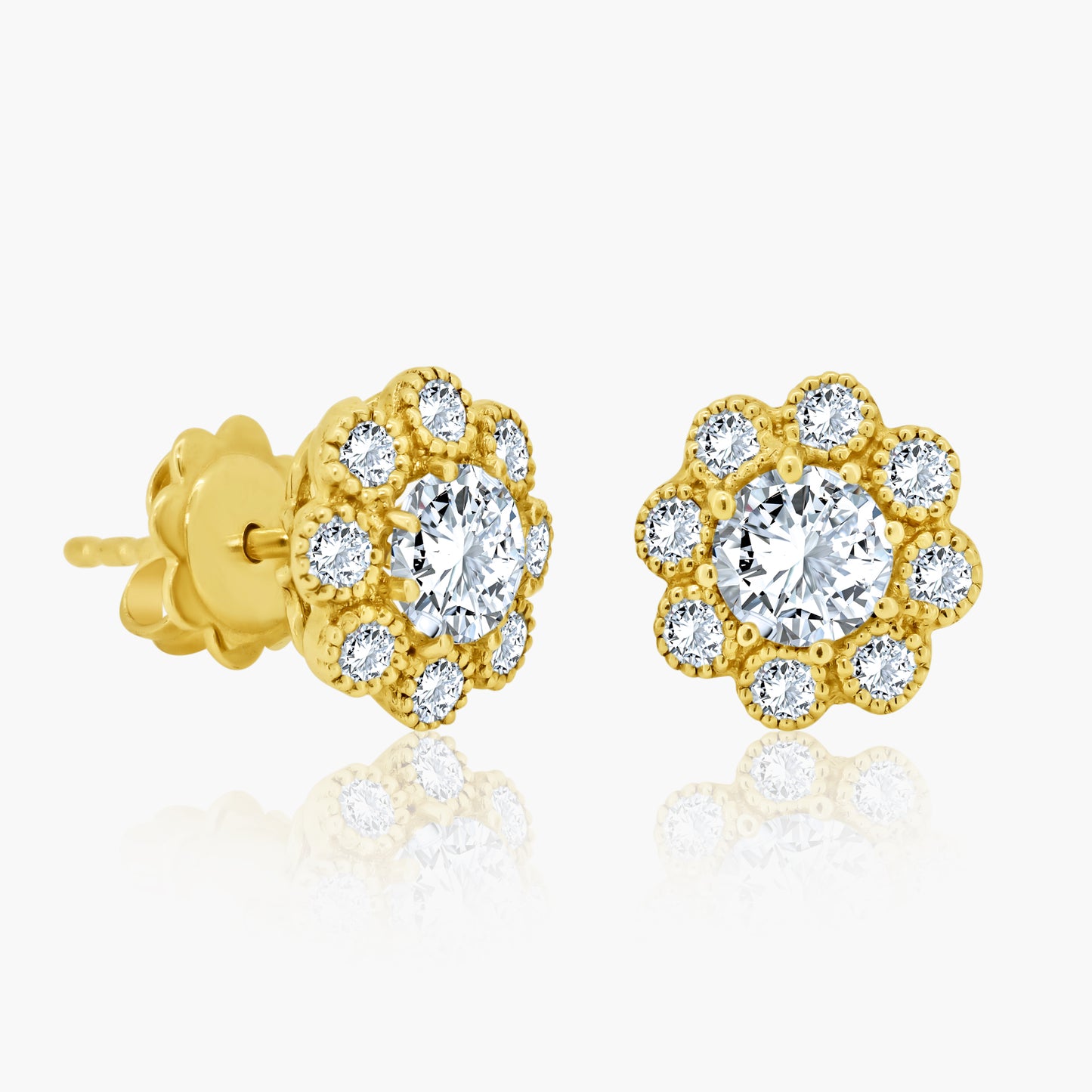 14K Yellow Gold Flower Cluster Stud Earrings-E60110101-1