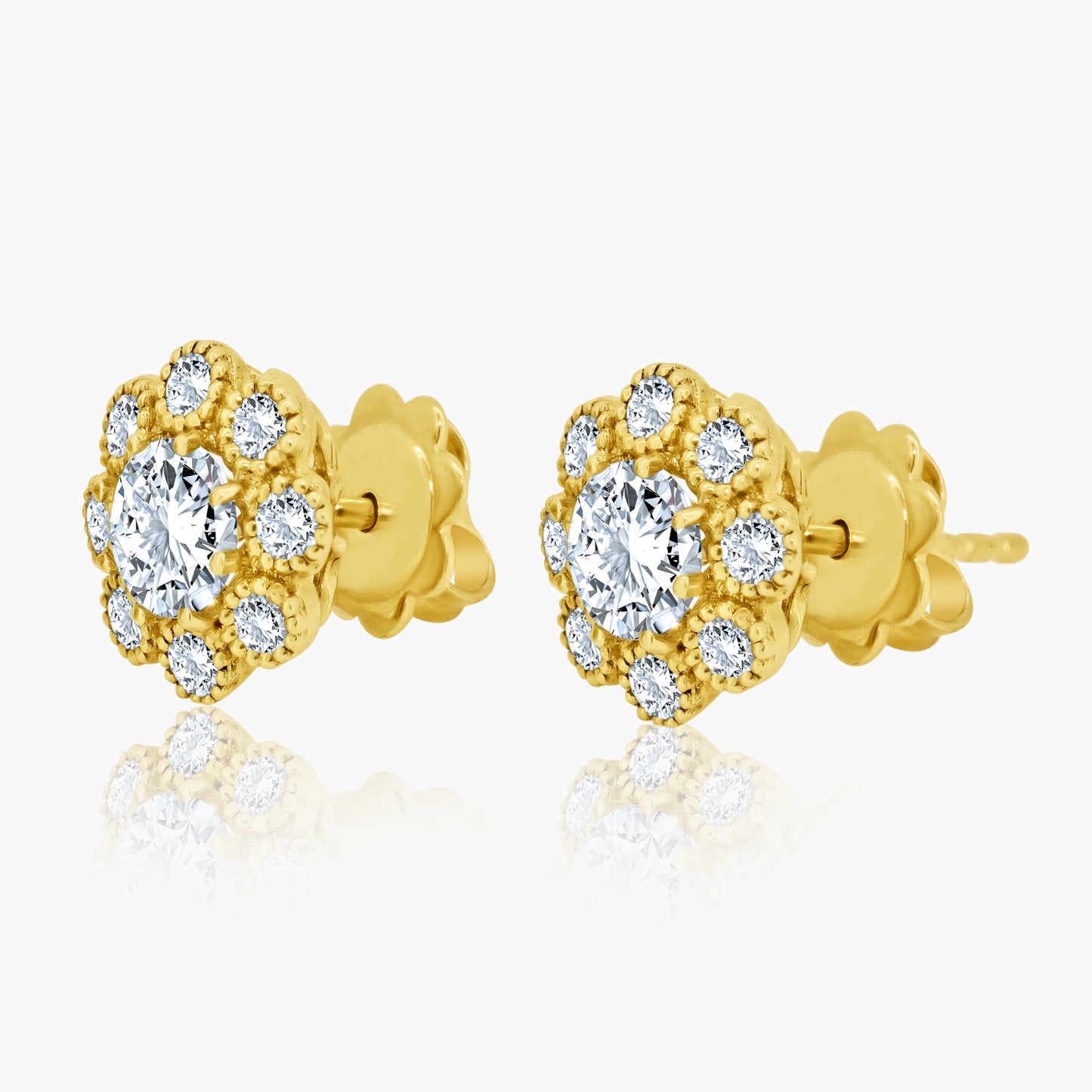 14K Yellow Gold Flower Cluster Stud Earrings-E60110101-1