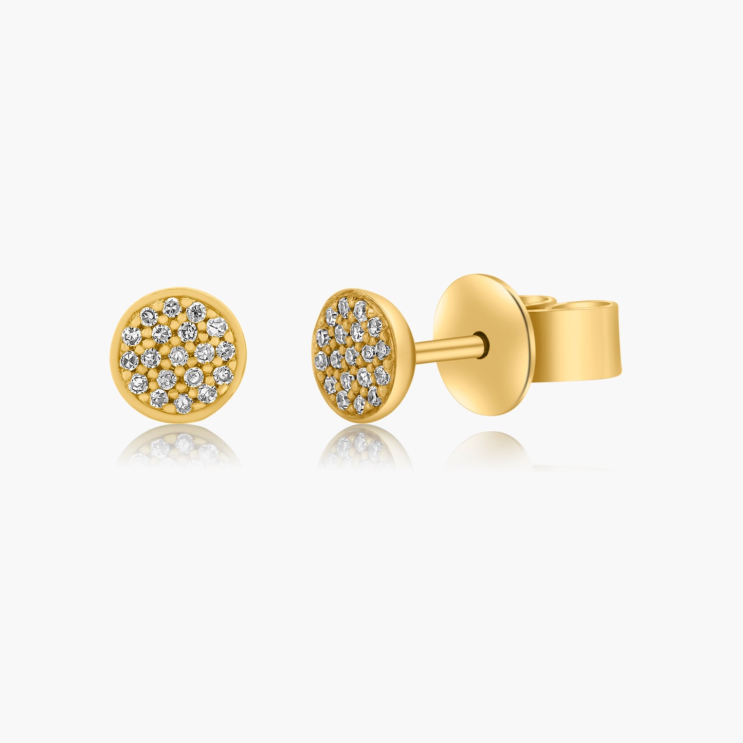 18K Yellow Gold Dainty Pave Diamond Stud Earrings-E601228