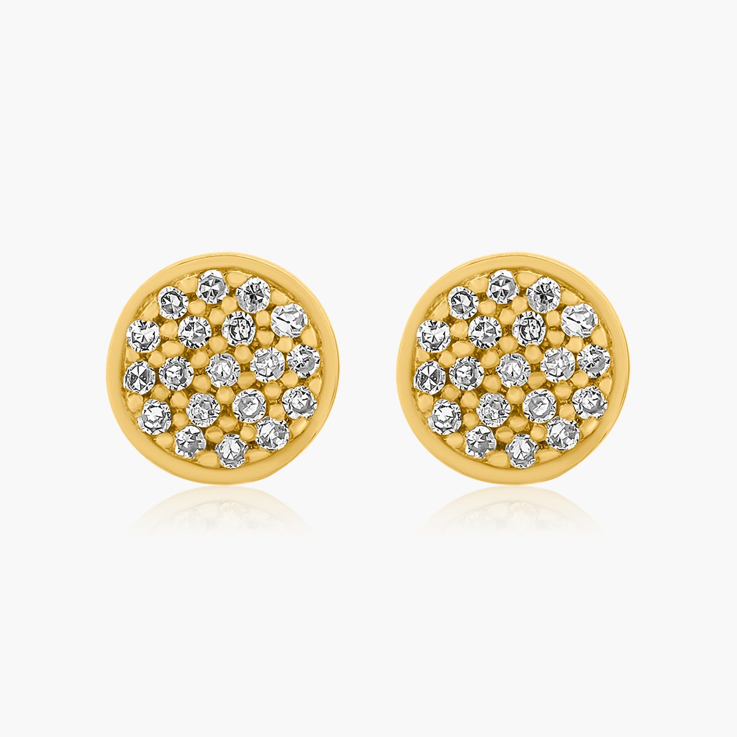 18K Yellow Gold Dainty Pave Diamond Stud Earrings-E601228