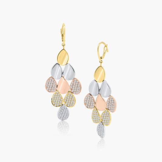 18K Tri Color Pave Diamond Dangle Earrings-E601818E01