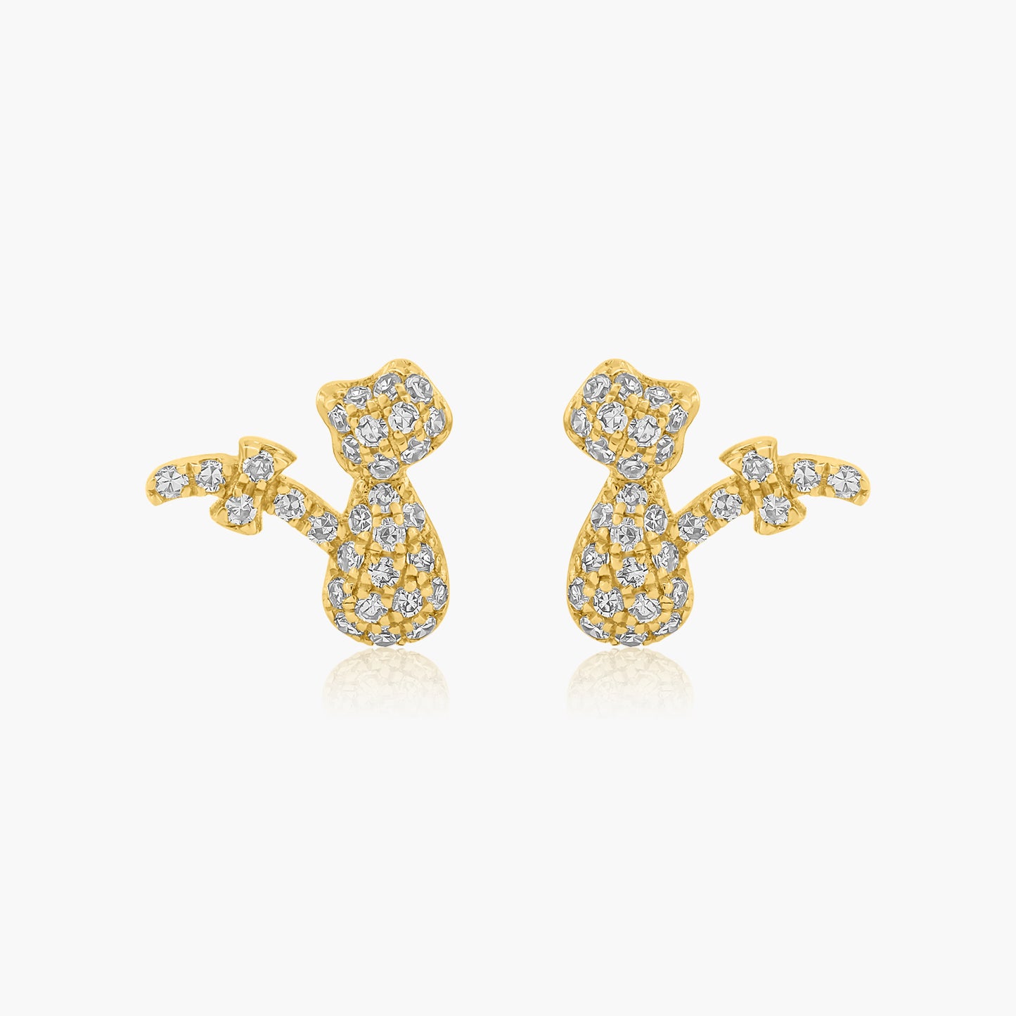 18K Yellow Gold Dainty Pave Diamond Cat Earrings-E602279