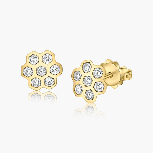 18K Yellow Gold Honeycomb Stud Earrings - E602403