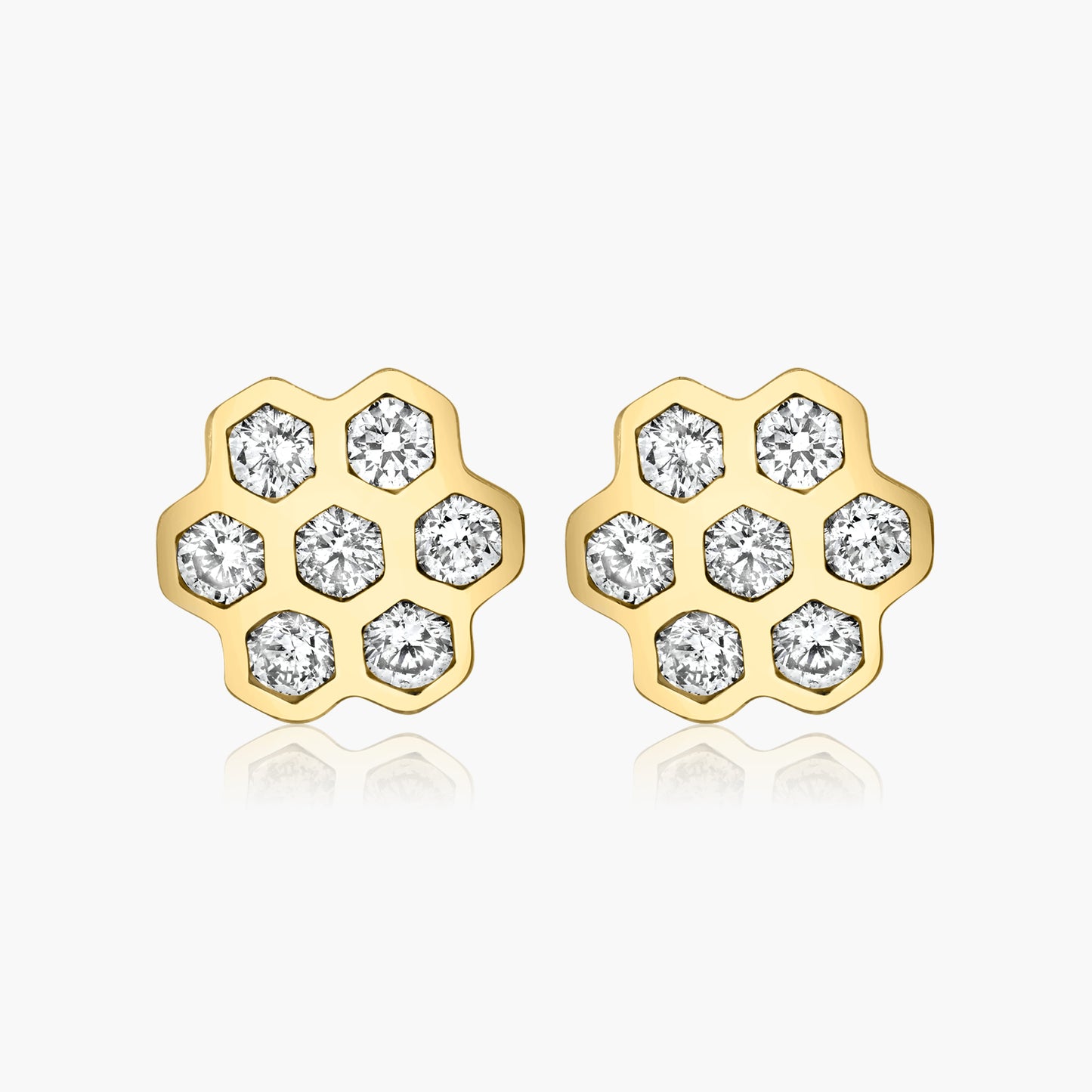 18K Yellow Gold Honeycomb Stud Earrings - E602403