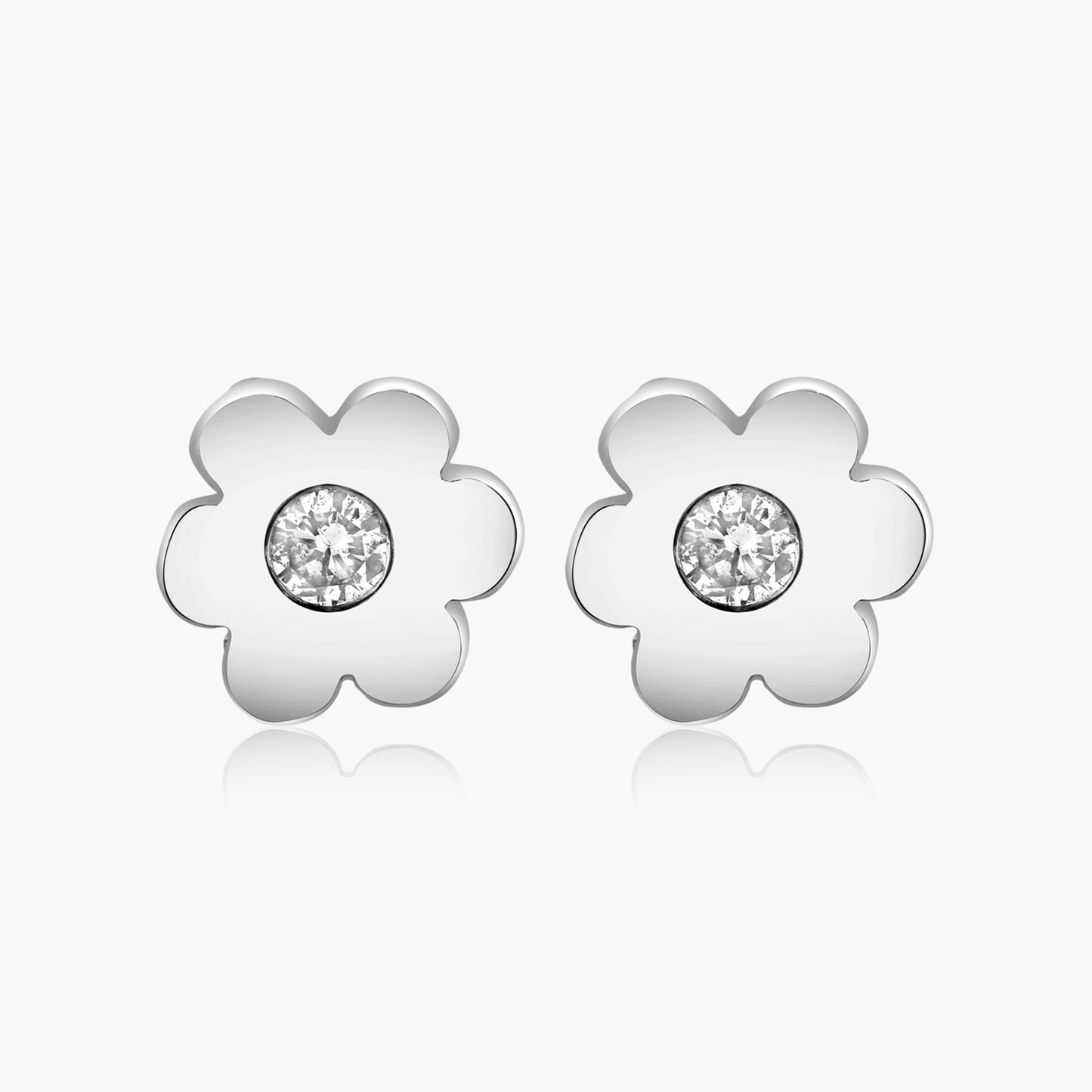 18K White Gold Dainty Flower Stud Earrings - E602404