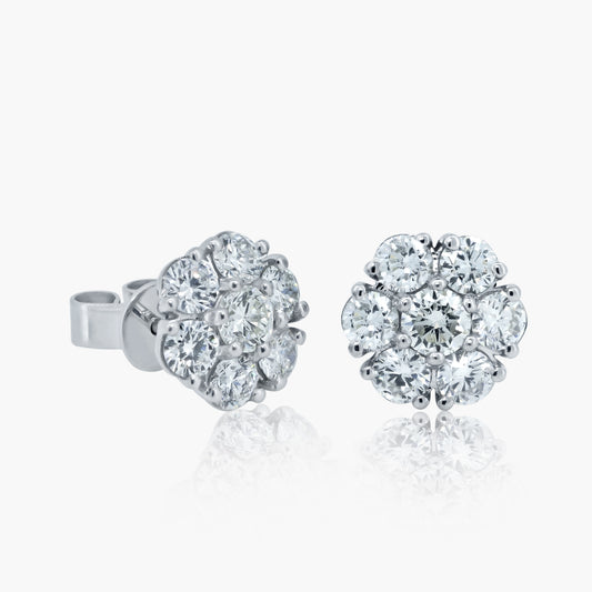 14K White Gold Cluster Diamond Stud Earrings-E604651