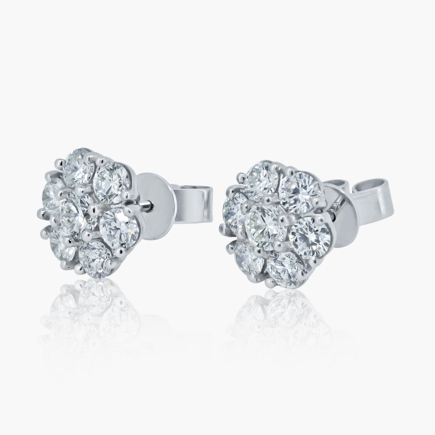 14K White Gold Cluster Diamond Stud Earrings-E604651