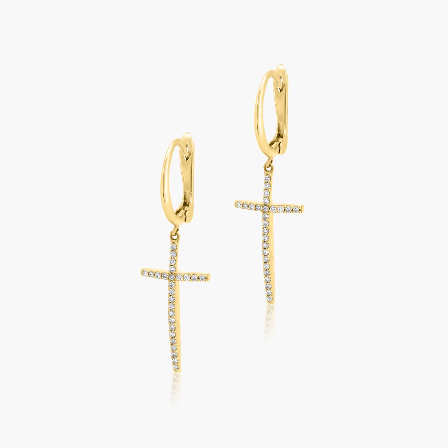 14K Yellow Gold Dainty Cross Earrings-E604939