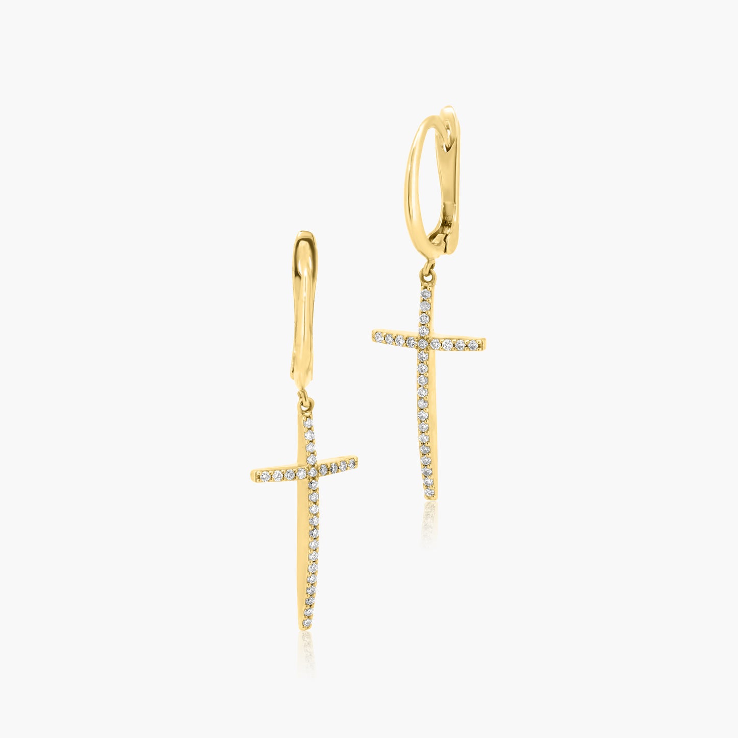 14K Yellow Gold Dainty Cross Earrings-E604939