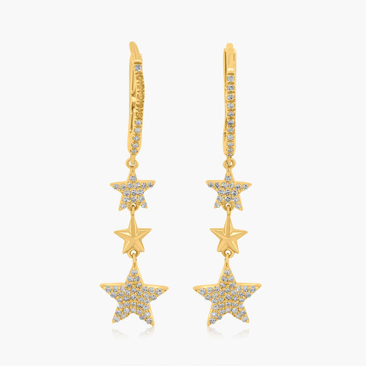 14K Yellow Gold Dainty Star Dangle Huggies-E605356