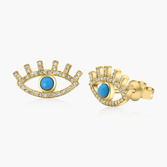 14K Yellow Gold Dainty Evil Eye Stud Earrings - E605515