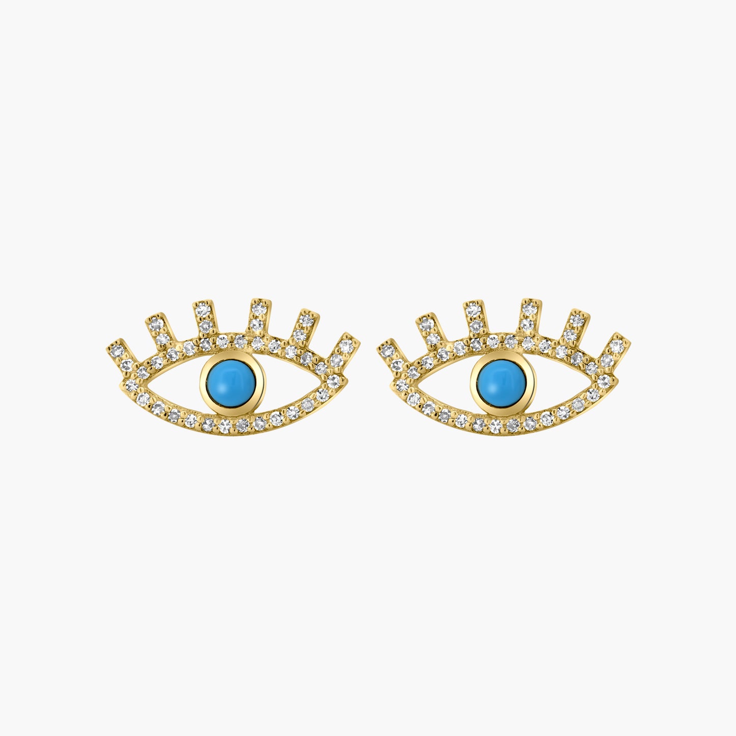 14K Yellow Gold Dainty Evil Eye Stud Earrings - E605515