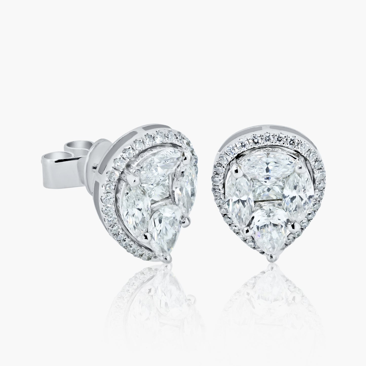 18K White Gold Mixed Cut Diamond Stud Earrings-E60556902A