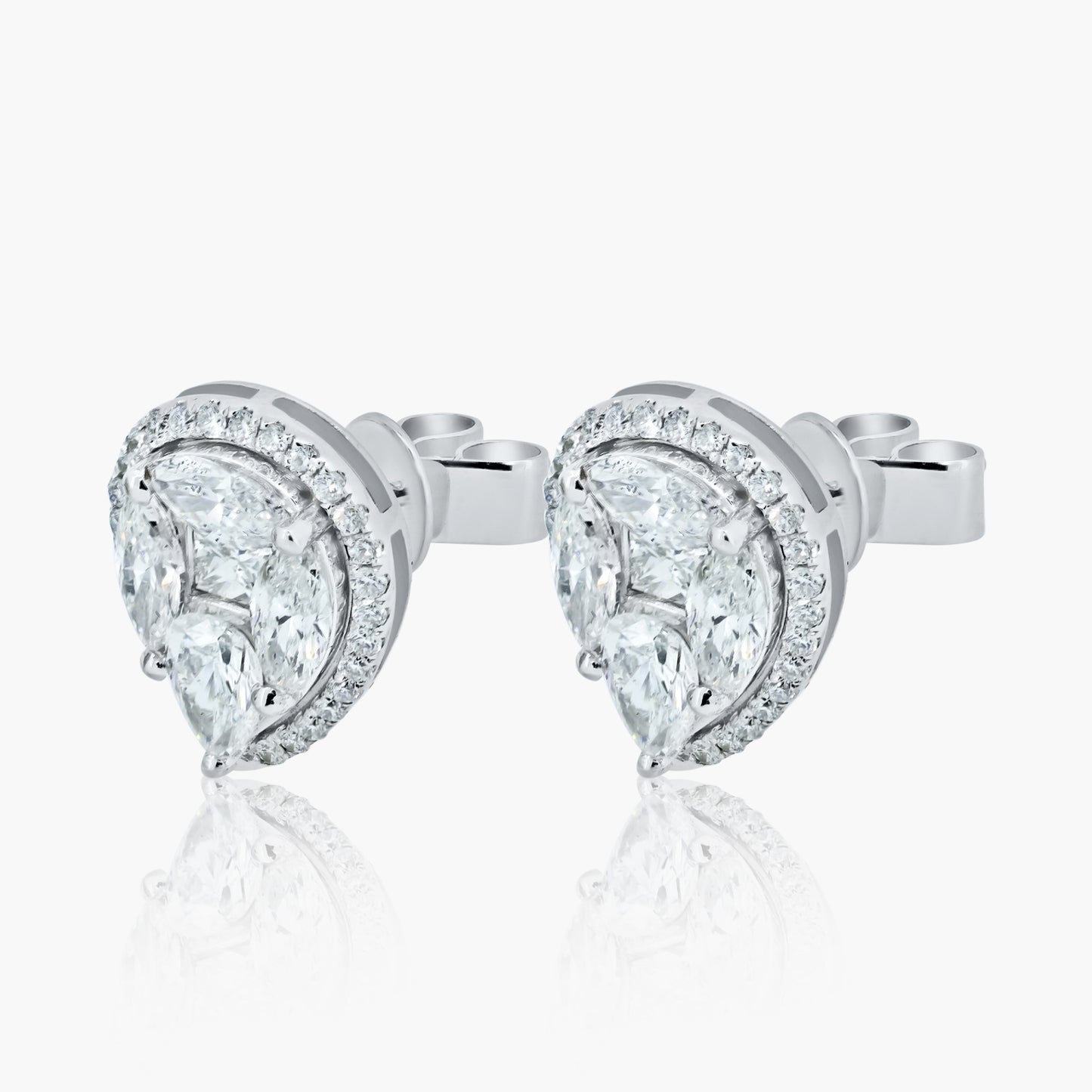 18K White Gold Mixed Cut Diamond Stud Earrings-E60556902A