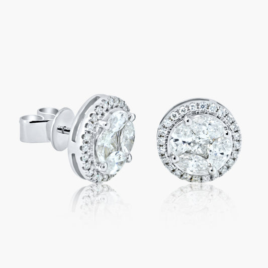 14K White Gold Illusion Stud Earrings-E60556902B