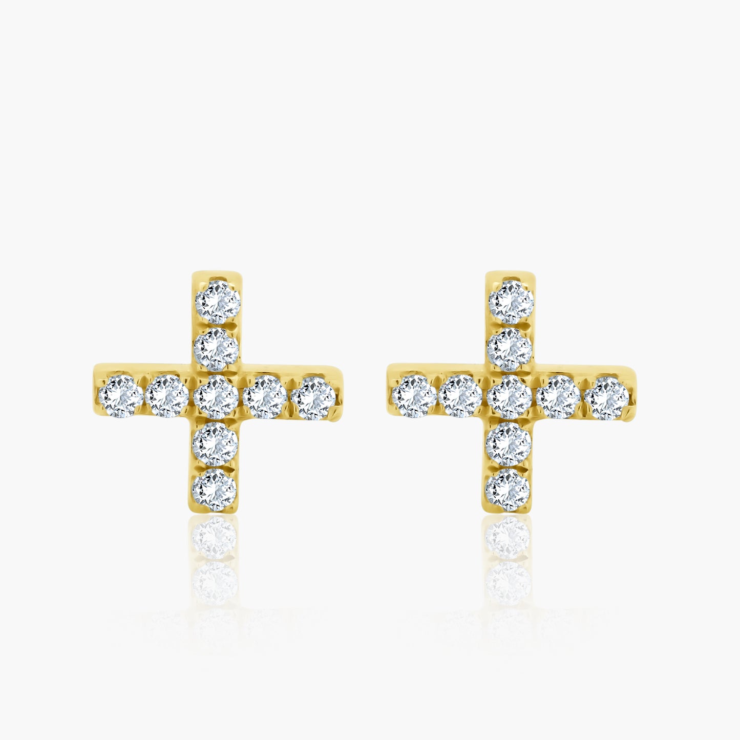 14K Yellow Gold Dainty Cross Stud Earrings-E605600