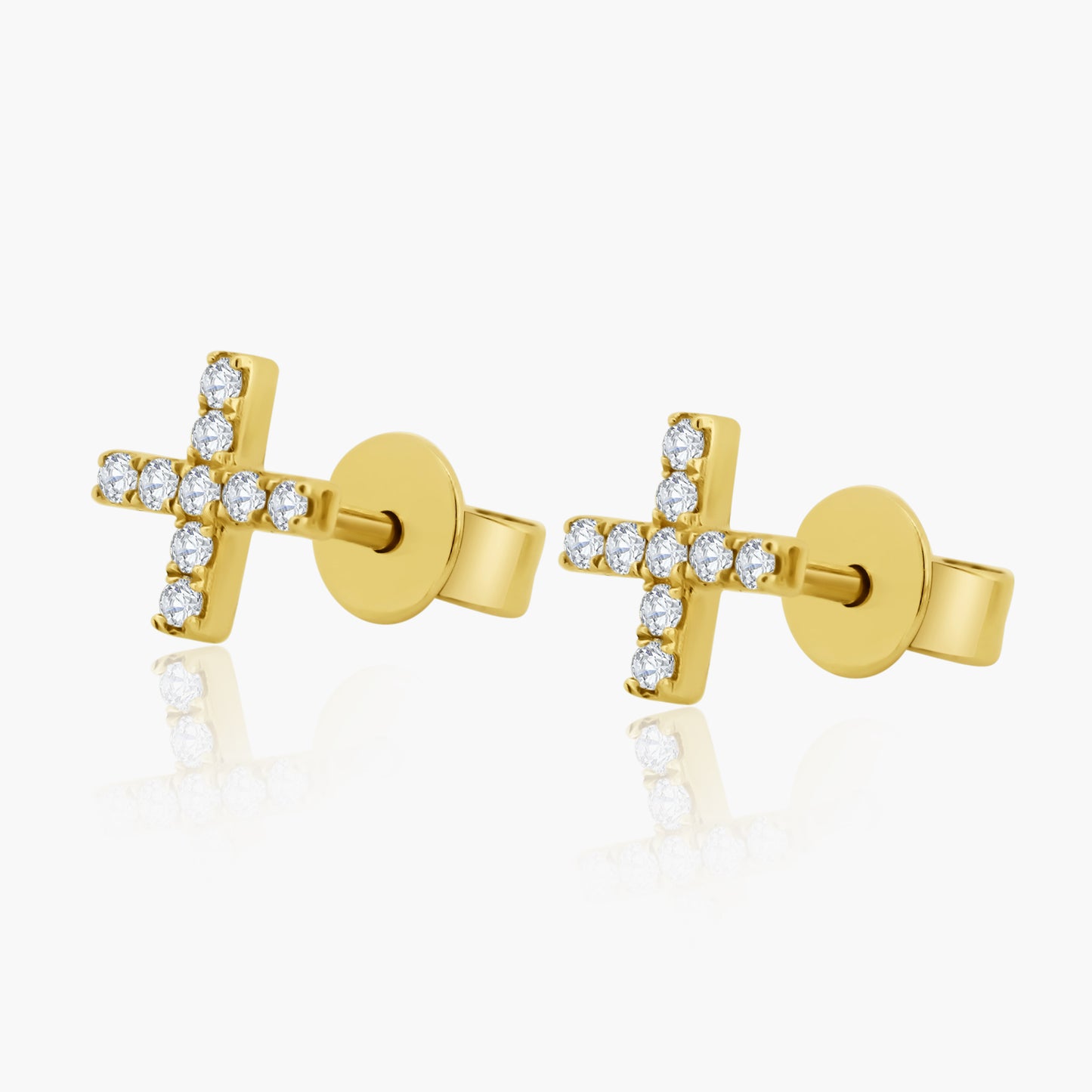 14K Yellow Gold Dainty Cross Stud Earrings-E605600