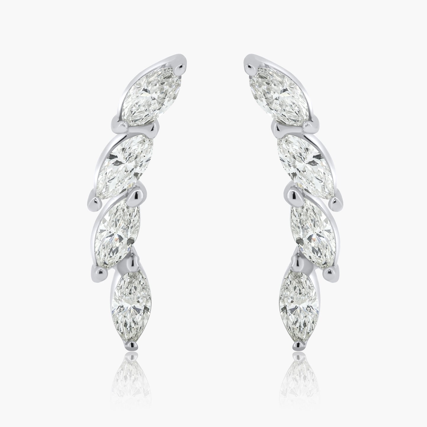 18K White Gold Marquise Diamond Ear Climber Earrings - E60569601-2