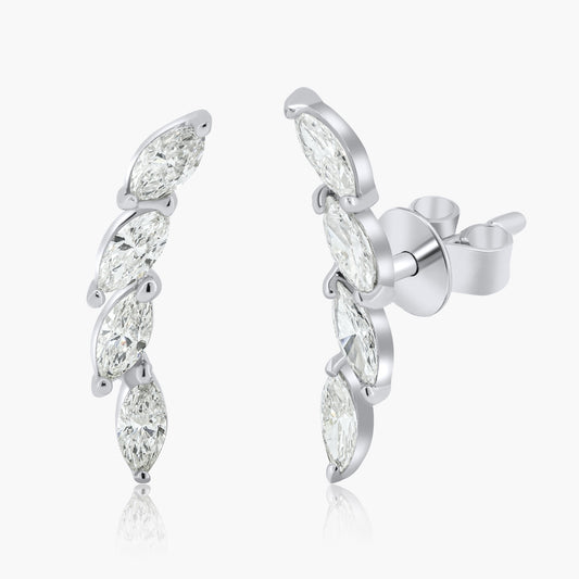 18K White Gold Marquise Diamond Ear Climber Earrings - E60569601-2